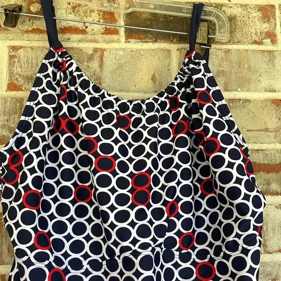 Liz Claiborne Navy White Red Circles Tankini Swim Top - Picture 2 of 8